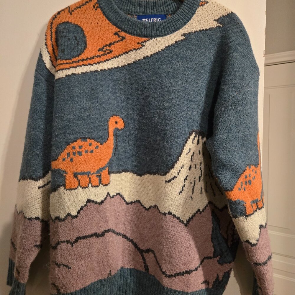 Aelfric Eden Graphic  Color Blocking Dinosaur Oversized Sweater
